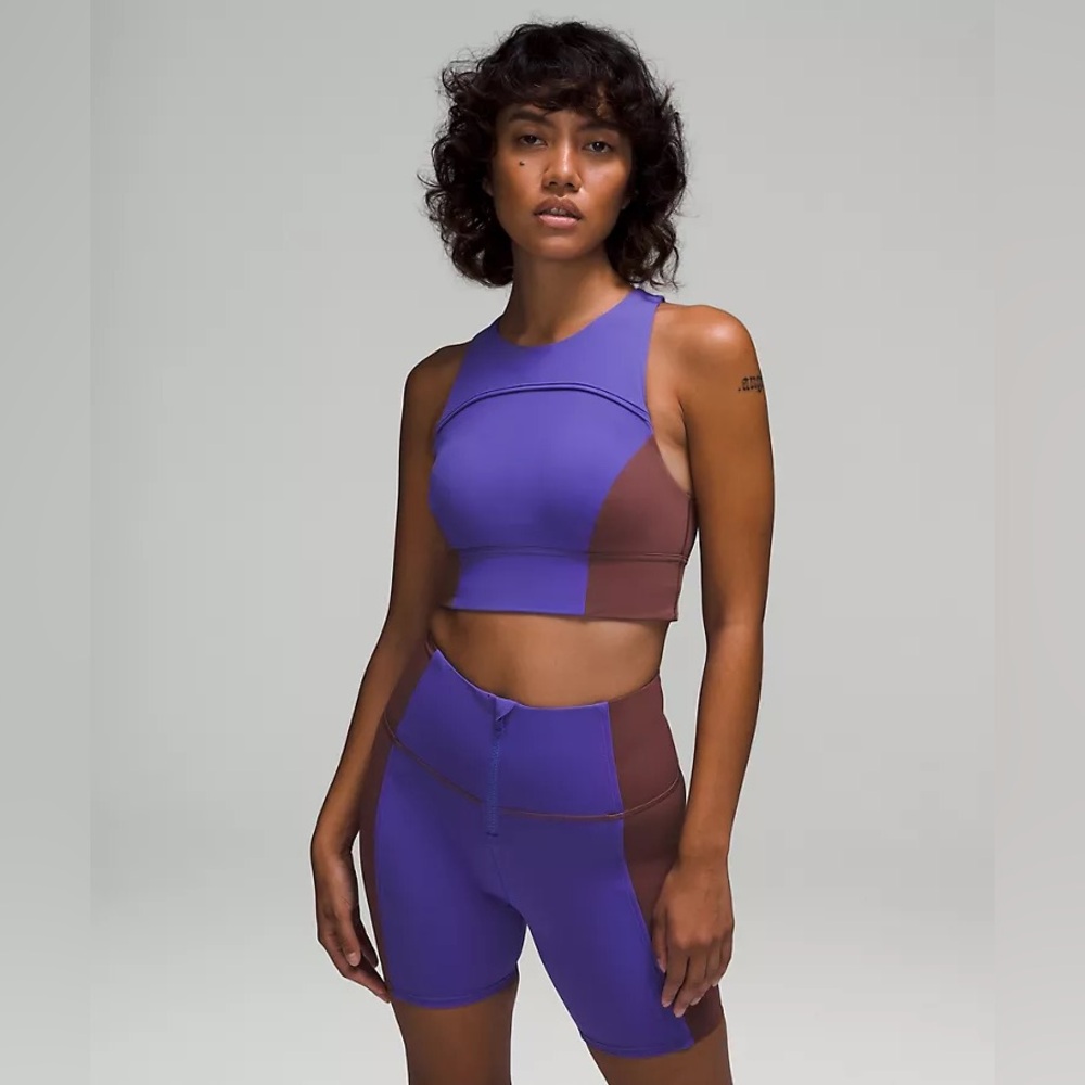 Lululemon Hike to Swim! Purple and Brown Sports Bra and matching legging set